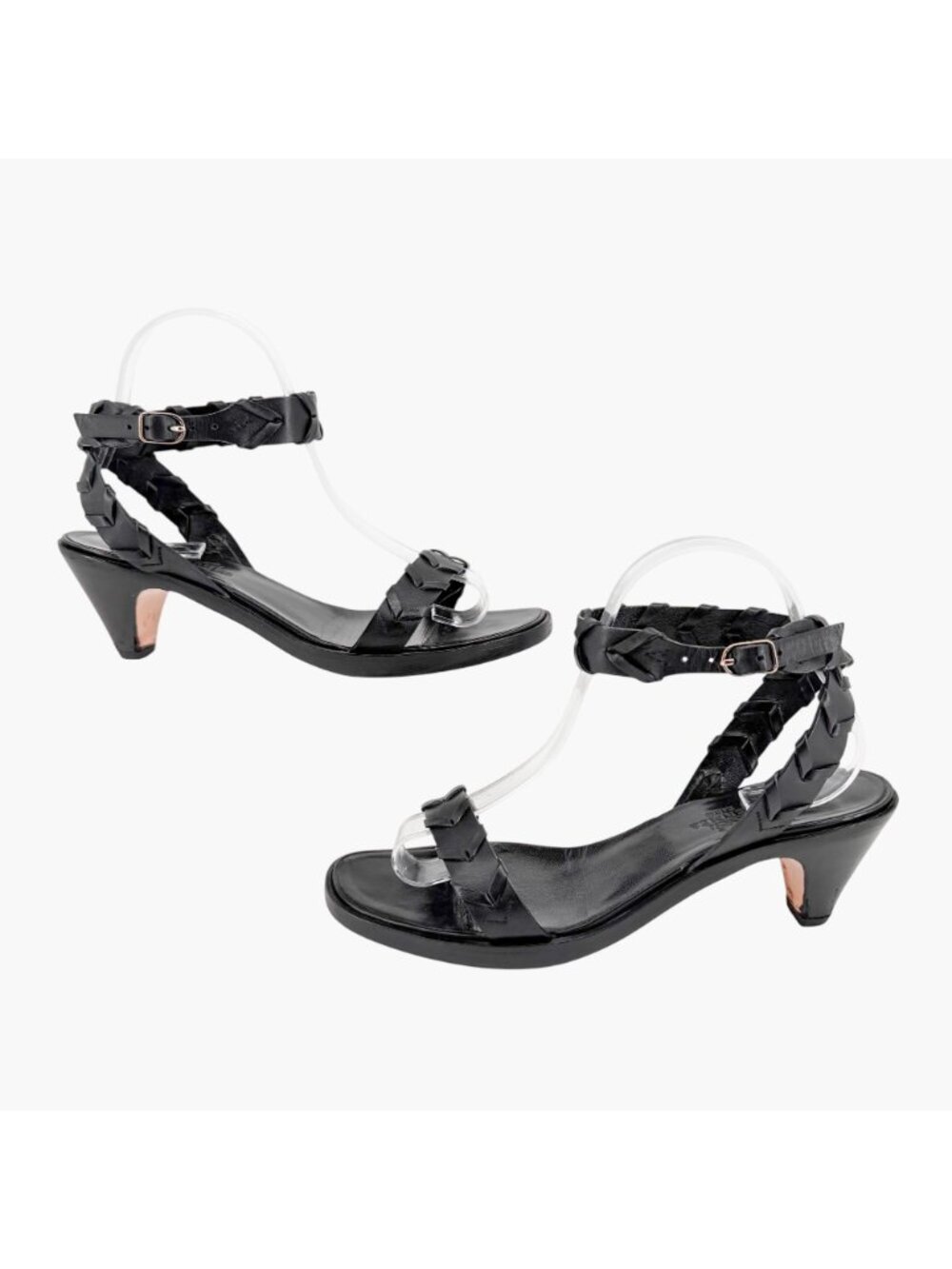 Hermes Vintage Woven Kitten Heel Sandals Black Leather Size 39 US 8.5 Women’s - Picture 7 of 15
